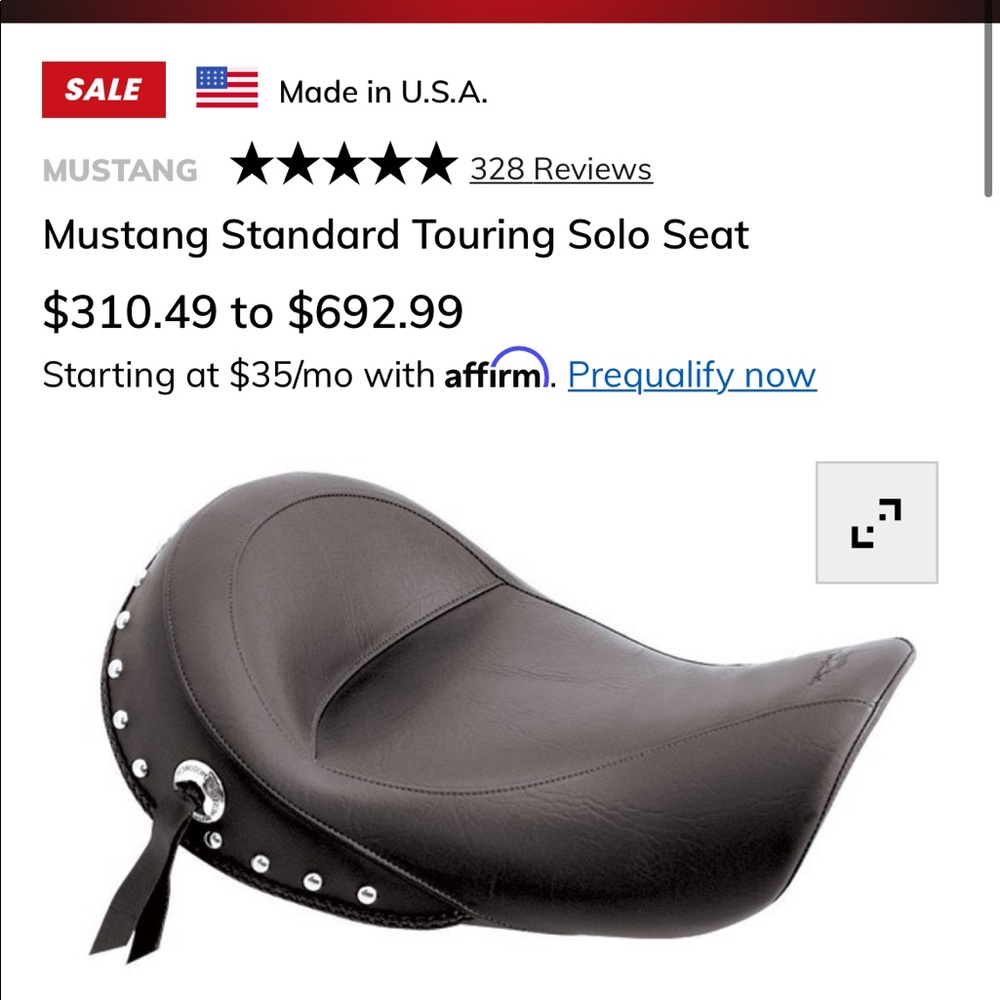 NWT-MOTORCYCLE SEAT (Black Mustang Touring Solo Seat)